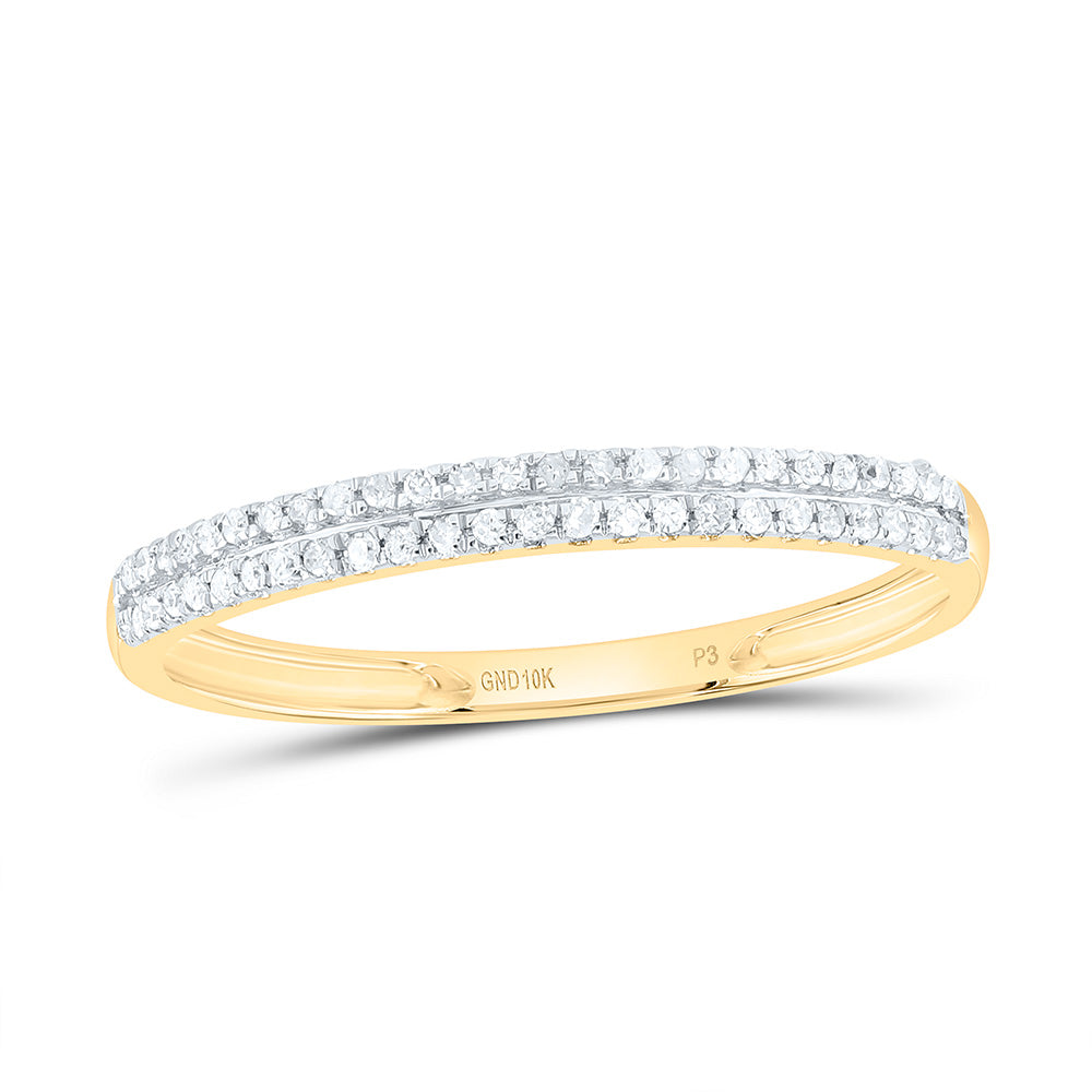 10kt Yellow Gold Womens Round Diamond Slender Double Row Band 1/6 Cttw
