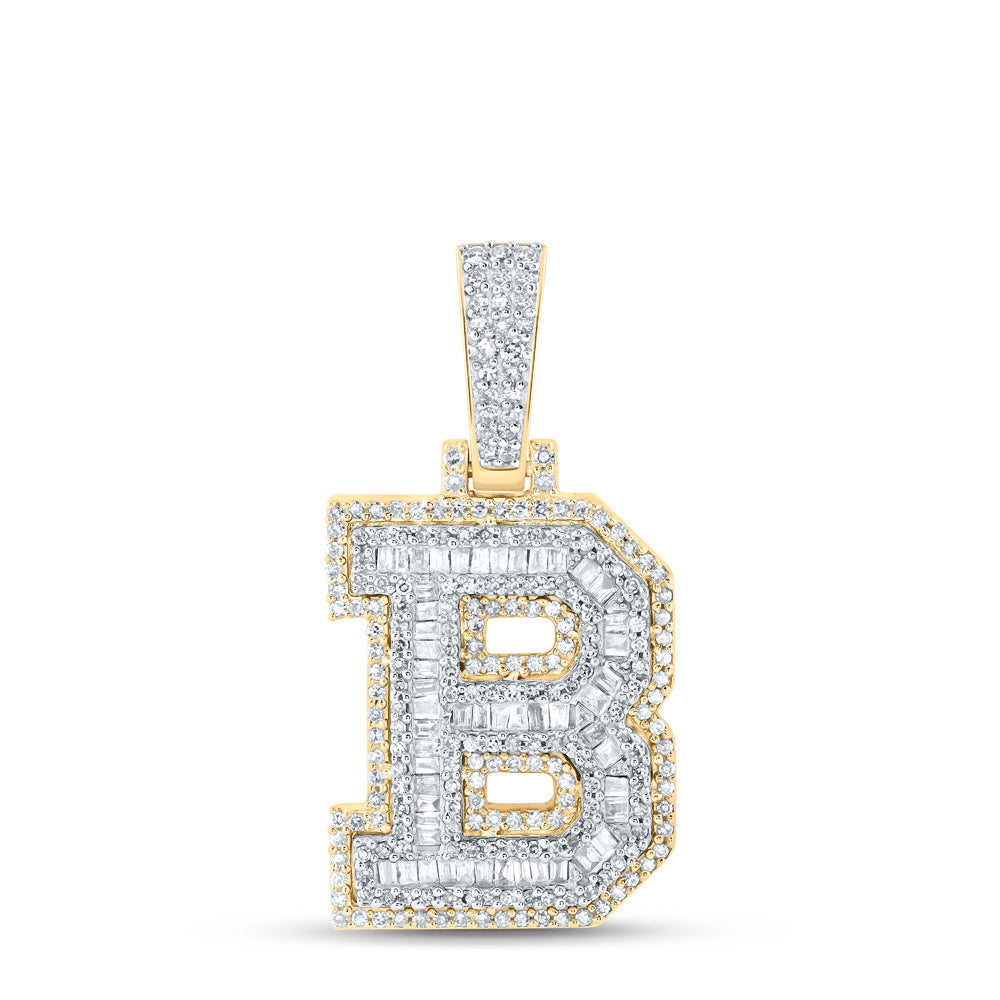 10kt Yellow Gold Mens Baguette Diamond B Initial Letter Charm Pendant 3/4 Cttw