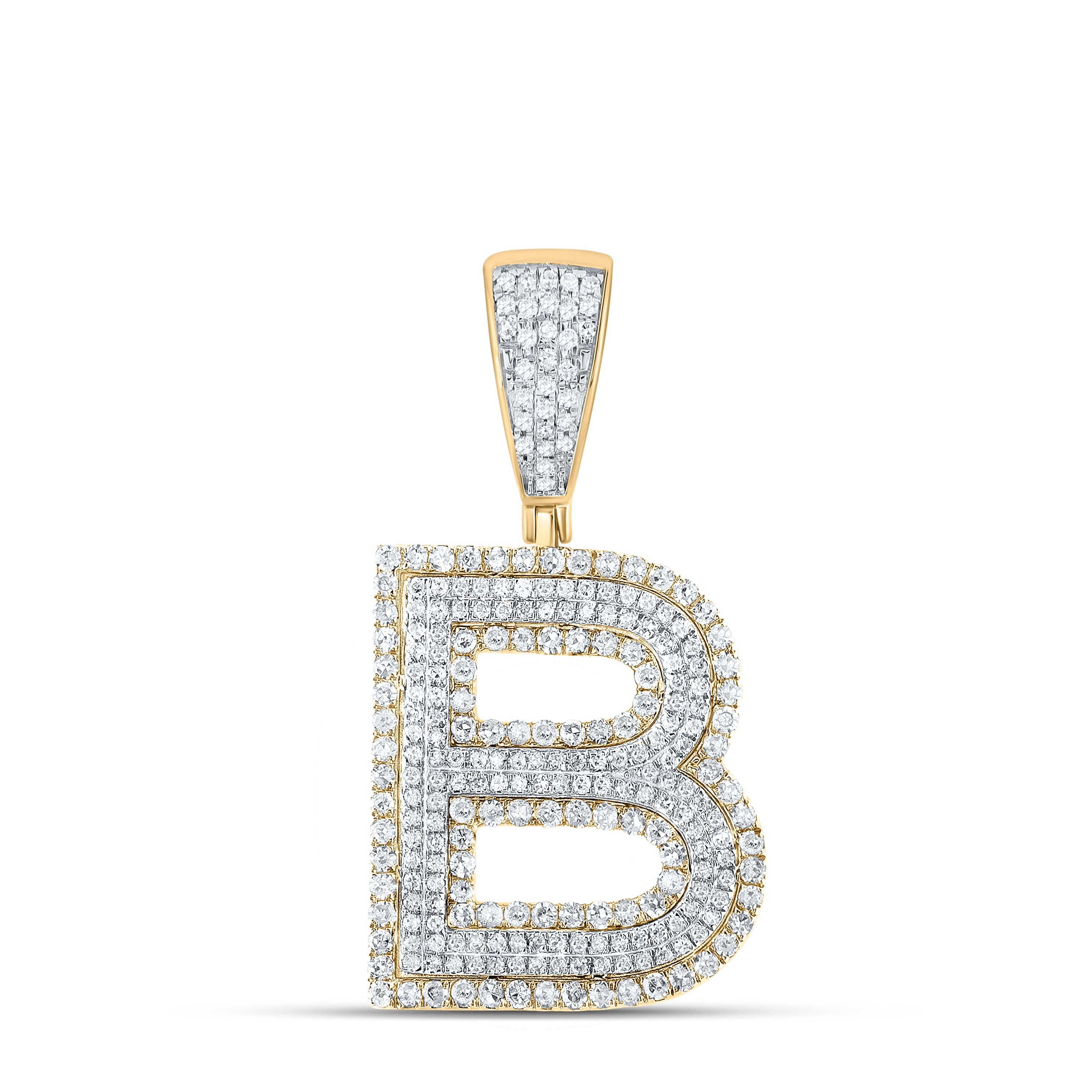 10kt Two-tone Gold Mens Round Diamond Initial B Letter Charm Pendant 1 Cttw