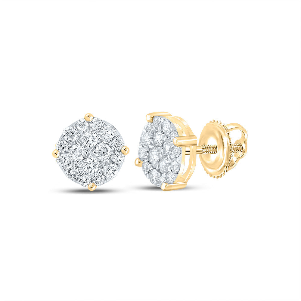 10kt Yellow Gold Round Diamond Cluster Earrings 1/2 Cttw
