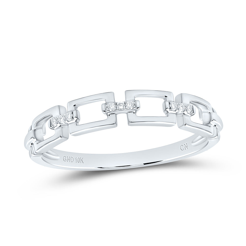 10kt White Gold Womens Round Diamond Chain Link Stackable Band Ring .03 Cttw