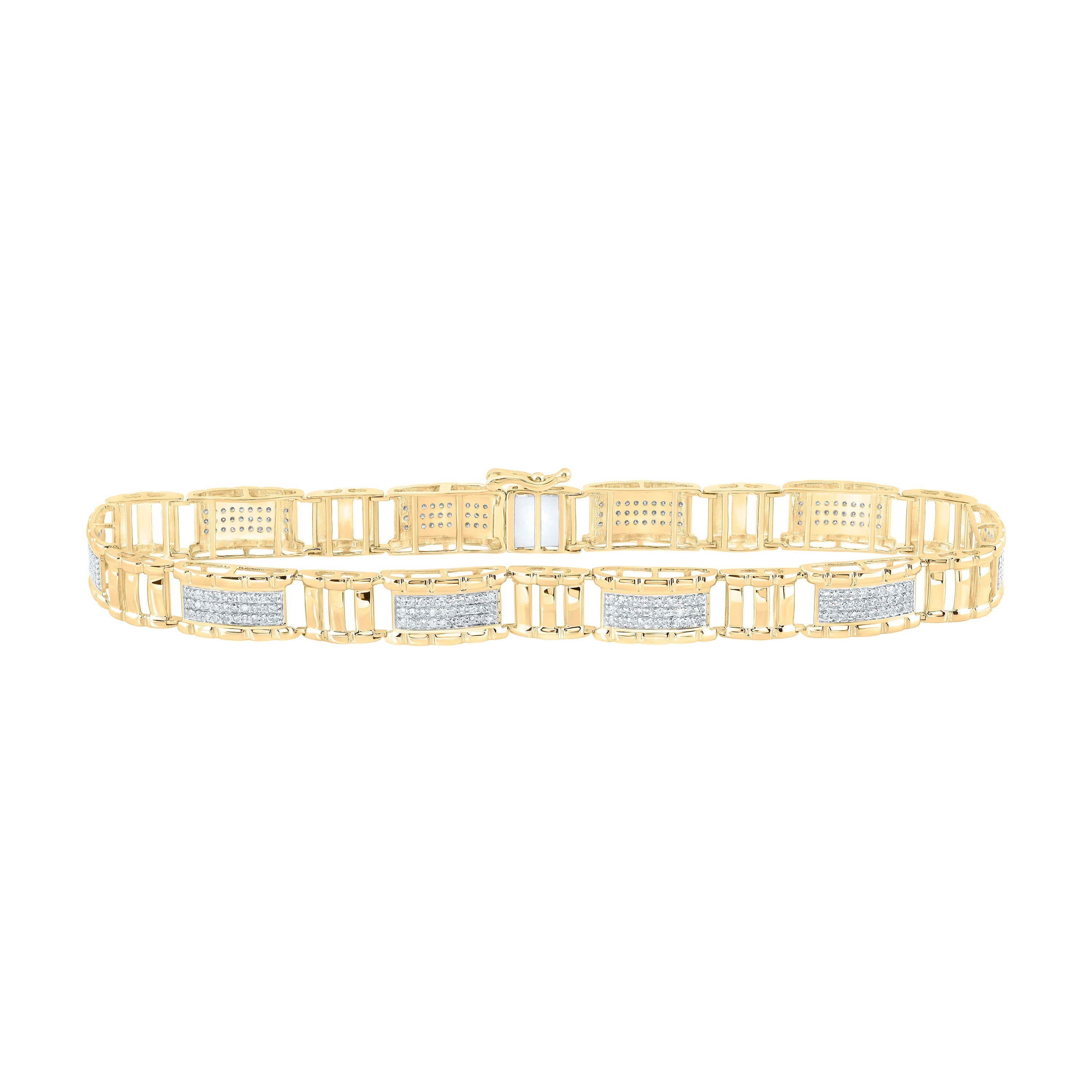 10kt Yellow Gold Mens Round Diamond 8.5-inch Link Bracelet 1-1/4 Cttw