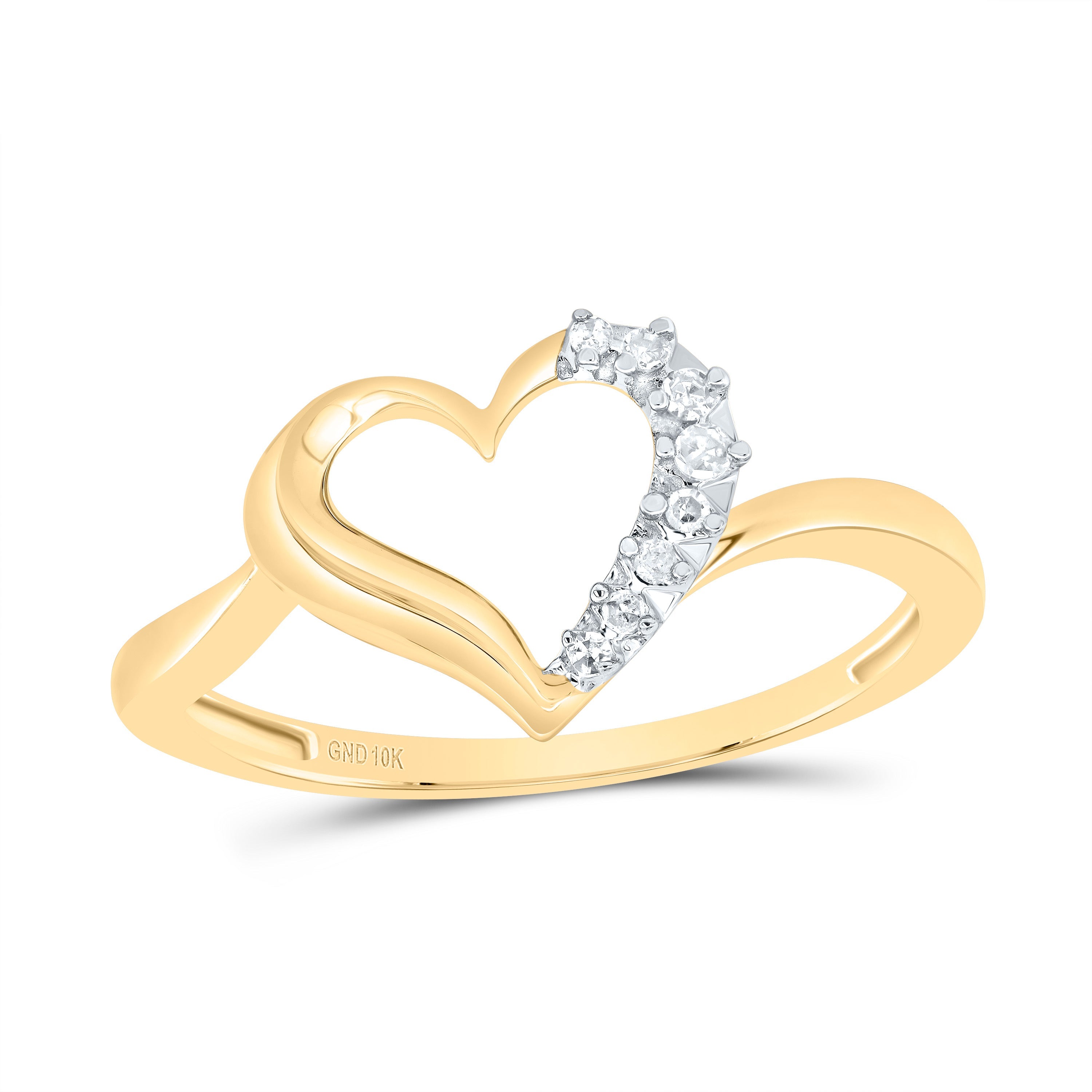 10kt Yellow Gold Womens Round Diamond Heart Ring 1/20 Cttw