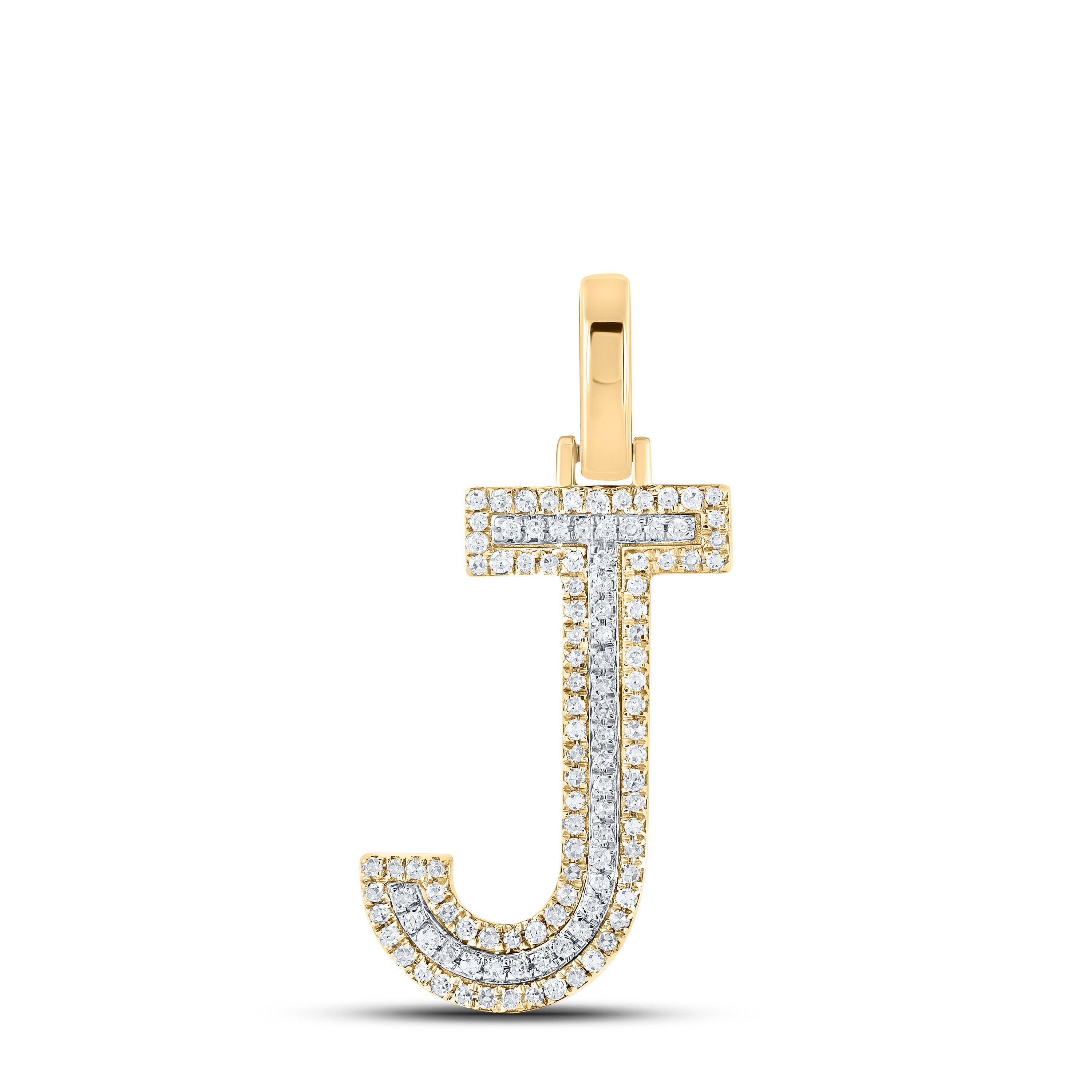 10kt Two-tone Gold Mens Round Diamond J Initial Letter Pendant 1/4 Cttw