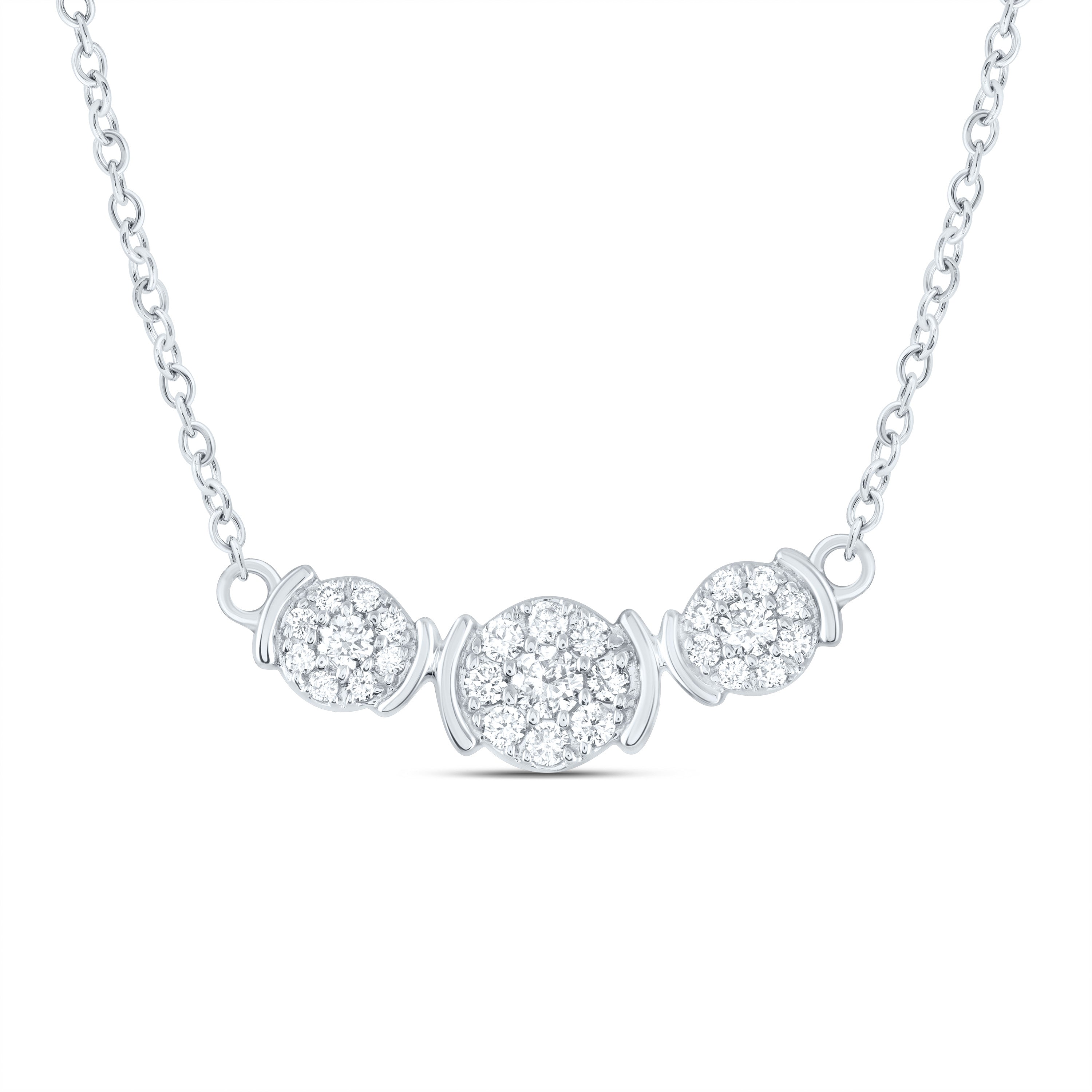 10kt White Gold Womens Round Diamond Triple Cluster Necklace 1/4 Cttw