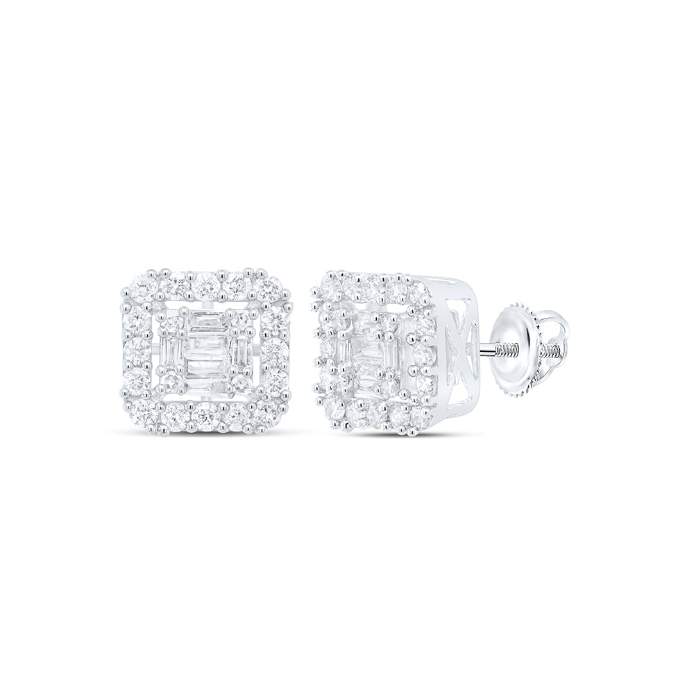 14kt White Gold Baguette Diamond Square Earrings 5/8 Cttw