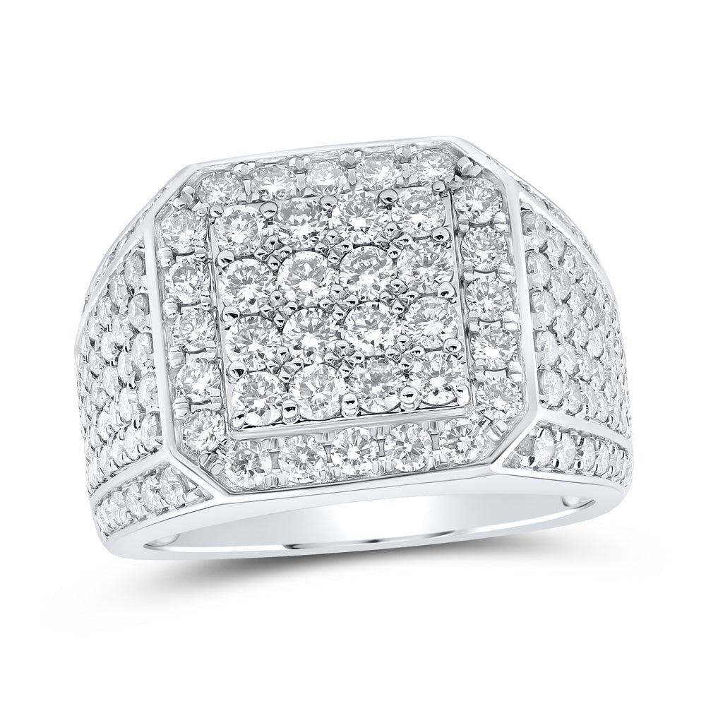 14kt White Gold Mens Round Diamond Square Ring 3 Cttw