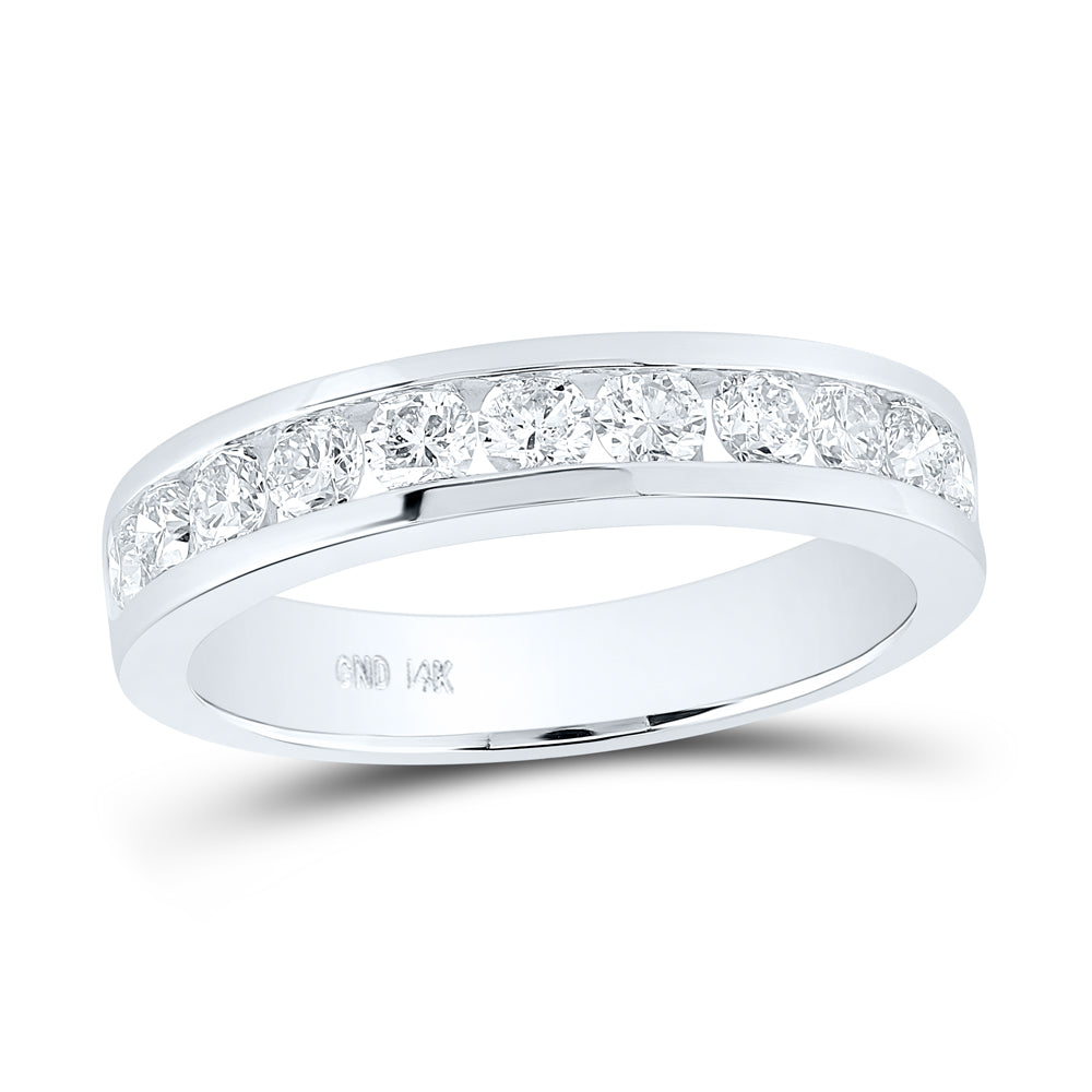 14kt White Gold Womens Round Diamond Wedding Single Row Band 3/4 Cttw
