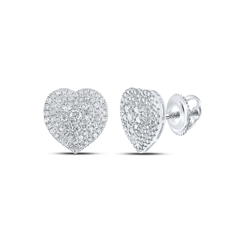 14kt White Gold Womens Round Diamond Heart Earrings 1-1/2 Cttw