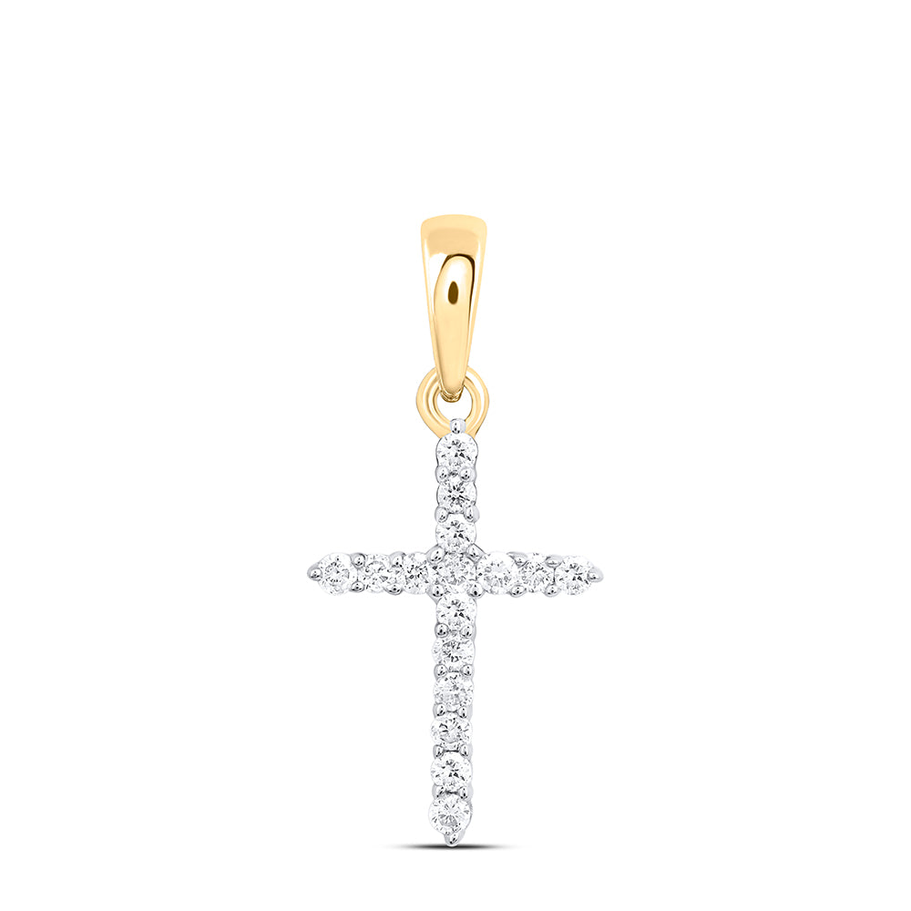 10kt Yellow Gold Womens Round Diamond Cross Pendant 1/6 Cttw