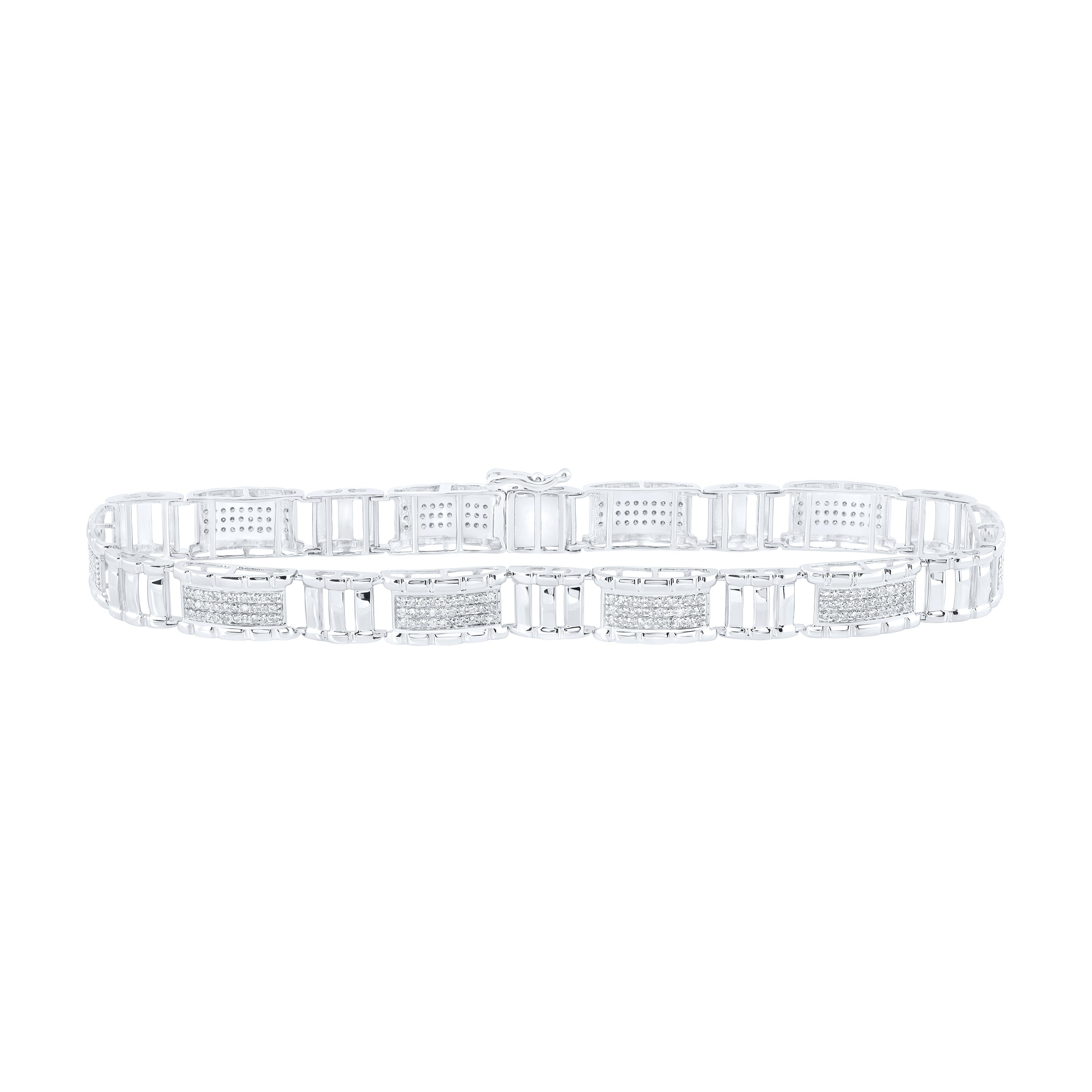 10kt White Gold Mens Round Diamond 8.5-inch Link Bracelet 1-1/4 Cttw