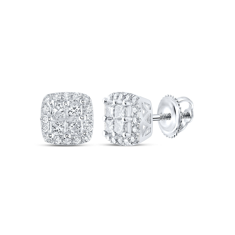 14kt White Gold Womens Princess Diamond Square Earrings 1 Cttw