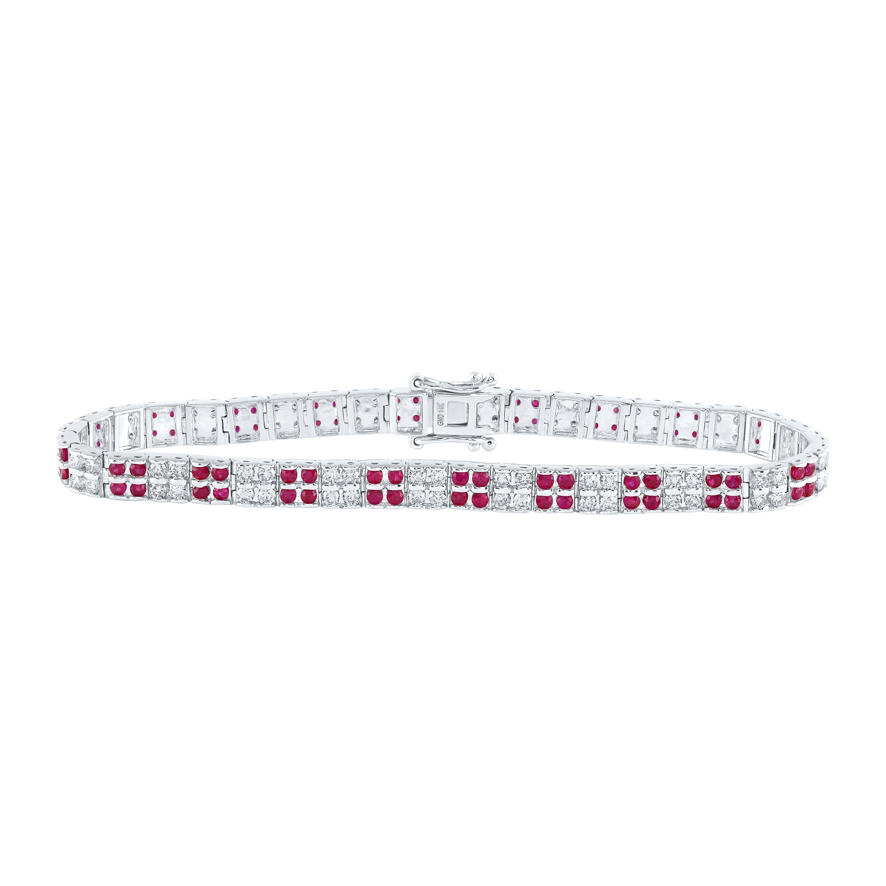 14kt White Gold Womens Round Ruby Diamond Tennis Bracelet 4-1/2 Cttw