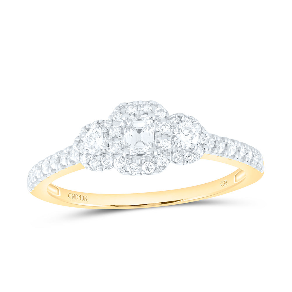 10kt Yellow Gold Emerald Diamond 3-stone Bridal Wedding Engagement Ring 1/2 Cttw
