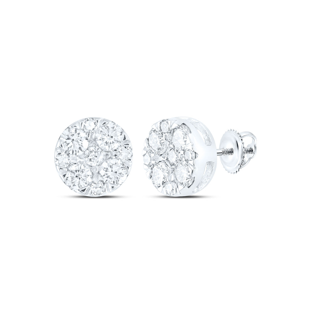 10kt White Gold Womens Round Diamond Cluster Earrings 1/2 Cttw