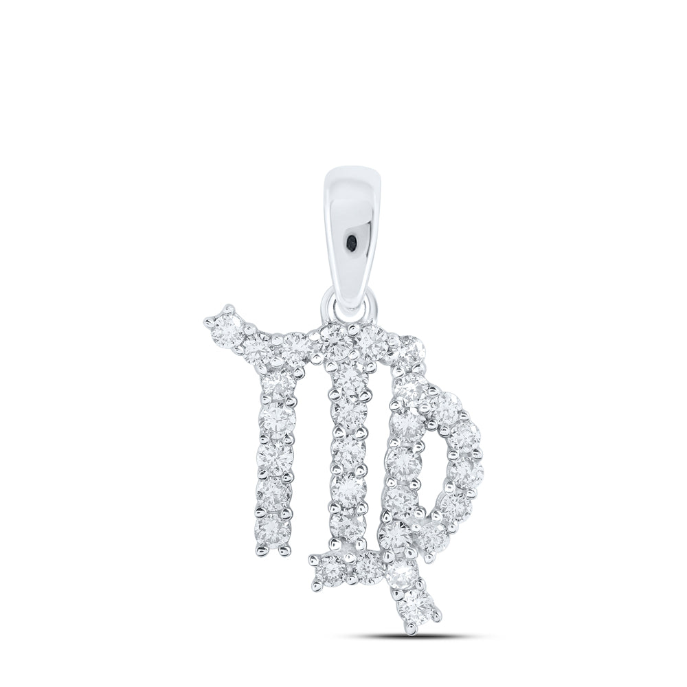 10kt White Gold Womens Round Diamond Zodiac Virgo Sign Fashion Pendant 1/3 Cttw