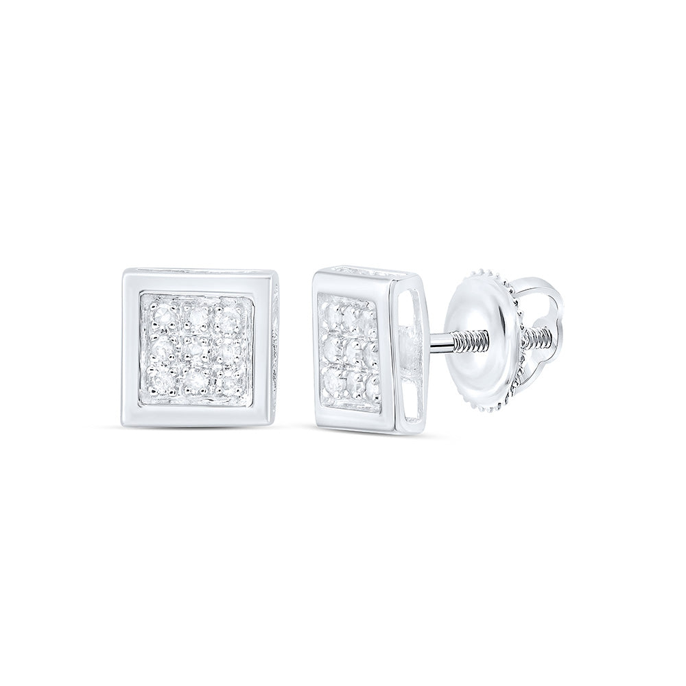 10kt White Gold Womens Round Diamond Square Earrings 1/20 Cttw