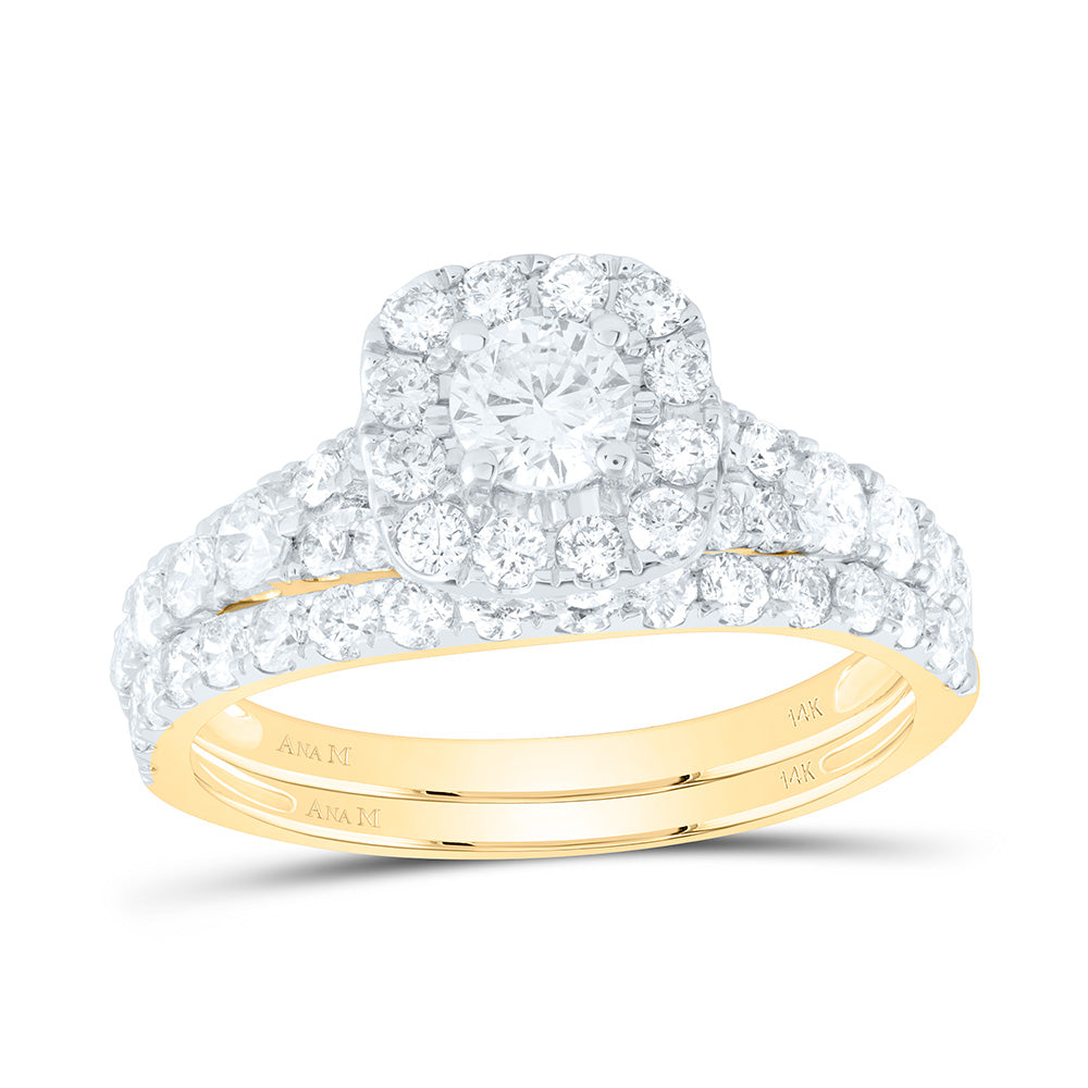 14kt Yellow Gold Round Diamond Bridal Wedding Ring Band Set 1-1/2 Cttw