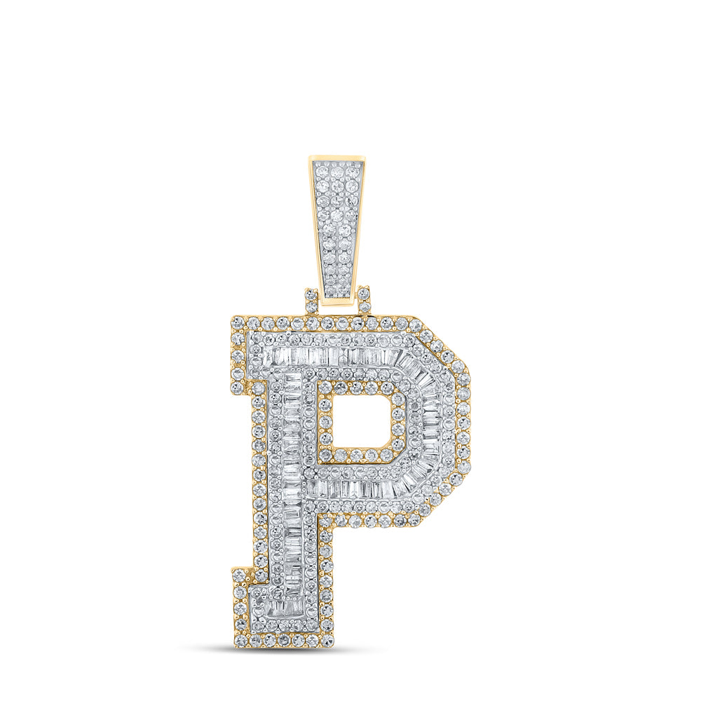 14kt Two-tone Gold Mens Baguette Diamond Letter Charm Pendant 1-7/8 Cttw