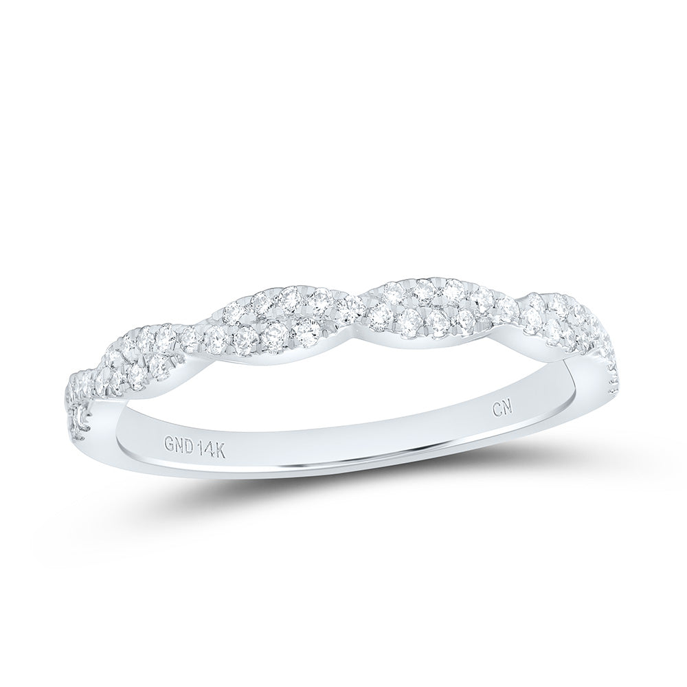 14kt White Gold Womens Round Diamond Twist Stackable Band Ring 1/4 Cttw