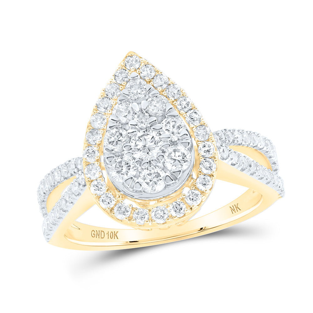 10kt Yellow Gold Round Diamond Teardrop Bridal Wedding Engagement Ring 1 Cttw