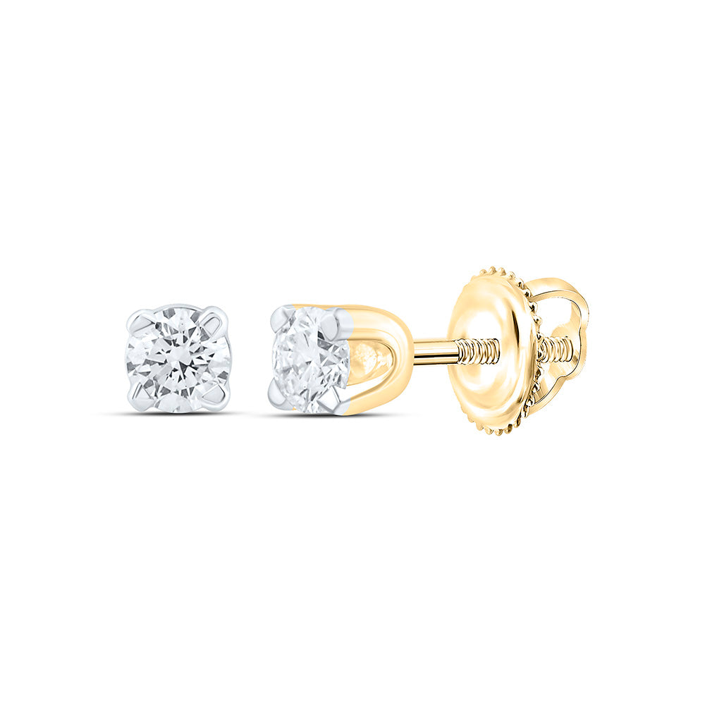 14kt Yellow Gold Womens Round Diamond Solitaire Earrings 1/20 Cttw