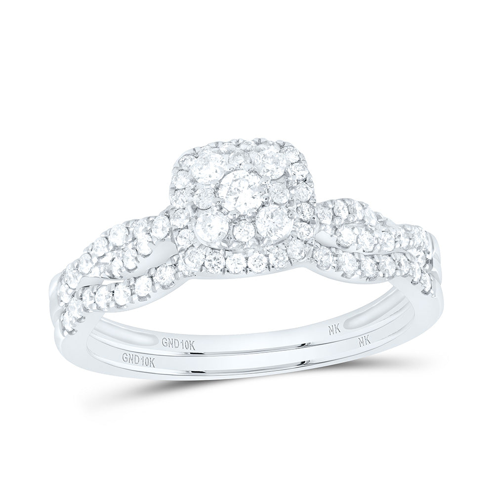 10kt White Gold Round Diamond Square Bridal Wedding Ring Band Set 1/2 Cttw