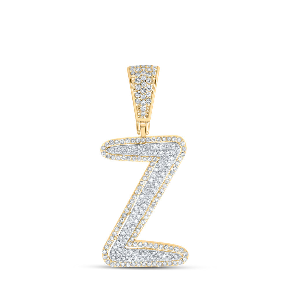 10kt Two-tone Gold Mens Round Diamond Z Initial Letter Charm Pendant 3/4 Cttw
