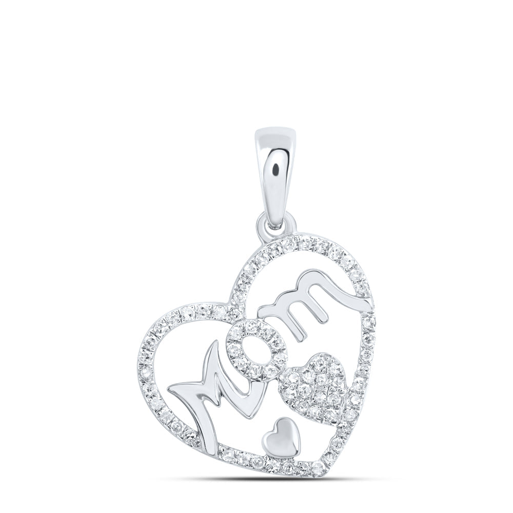 10kt White Gold Womens Round Diamond Mom Heart Pendant 1/3 Cttw