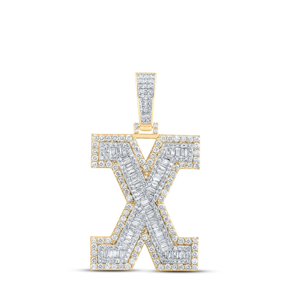 10kt Yellow Gold Mens Baguette Diamond X Initial Letter Charm Pendant 3 Cttw