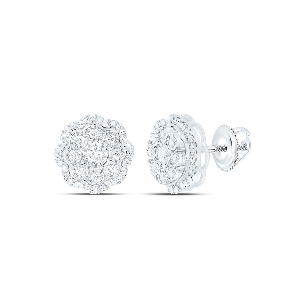 10kt White Gold Womens Round Diamond Octagon Earrings 1/2 Cttw