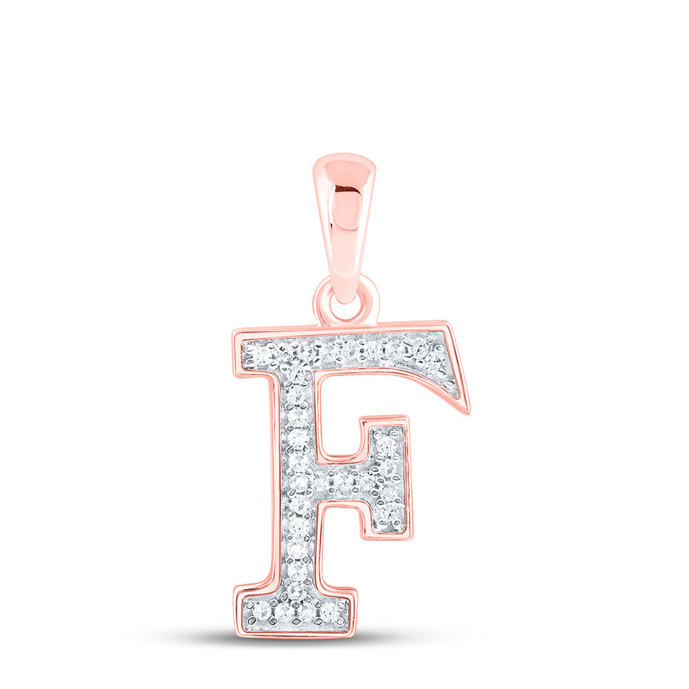 10kt Rose Gold Womens Round Diamond Initial F Letter Pendant 1/12 Cttw