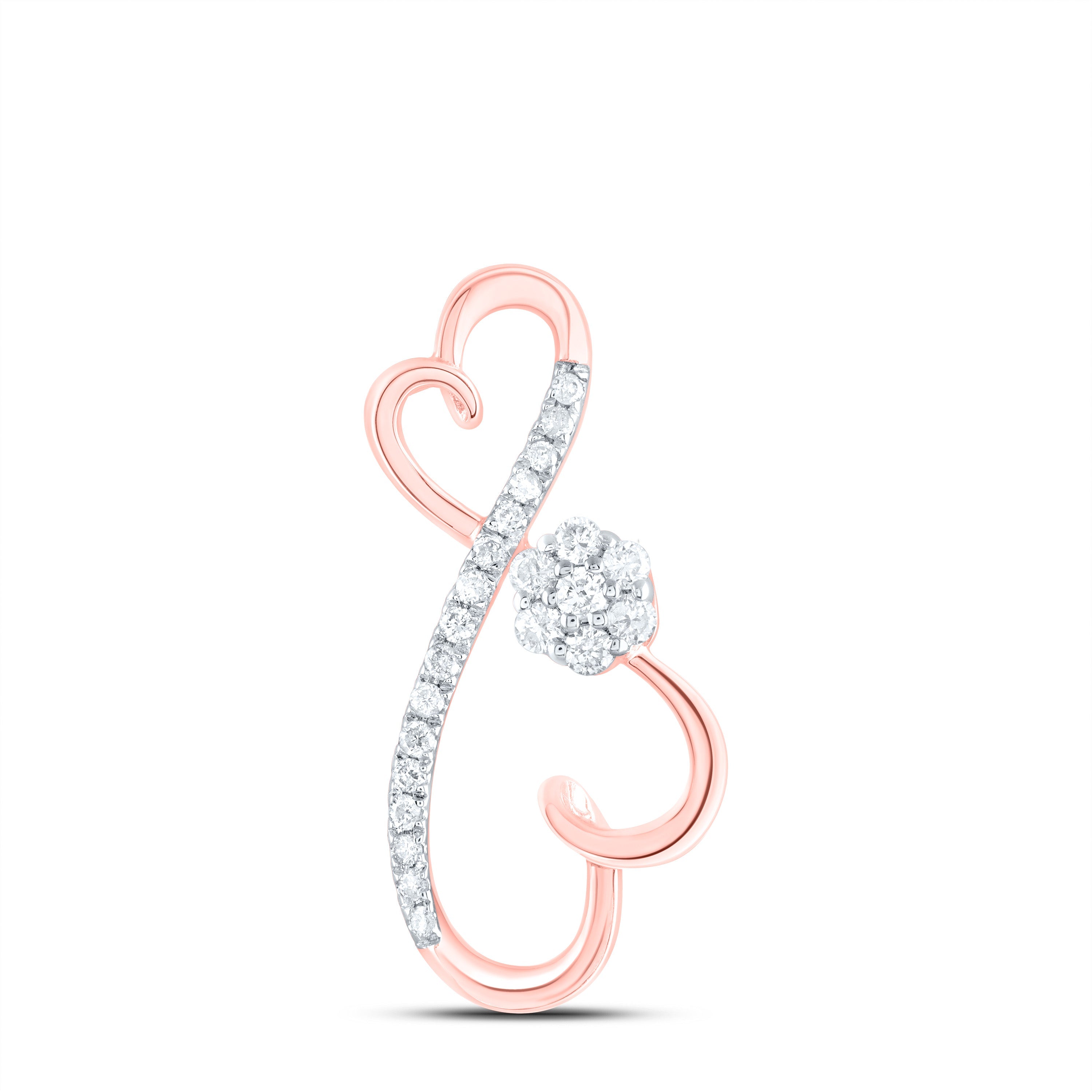 10kt Rose Gold Womens Round Diamond Infinity Heart Pendant 1/4 Cttw