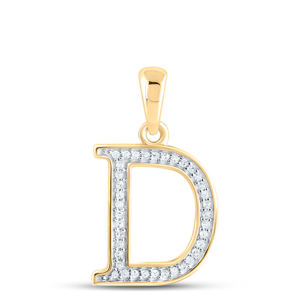 10kt Yellow Gold Womens Round Diamond Initial D Letter Pendant 1/12 Cttw