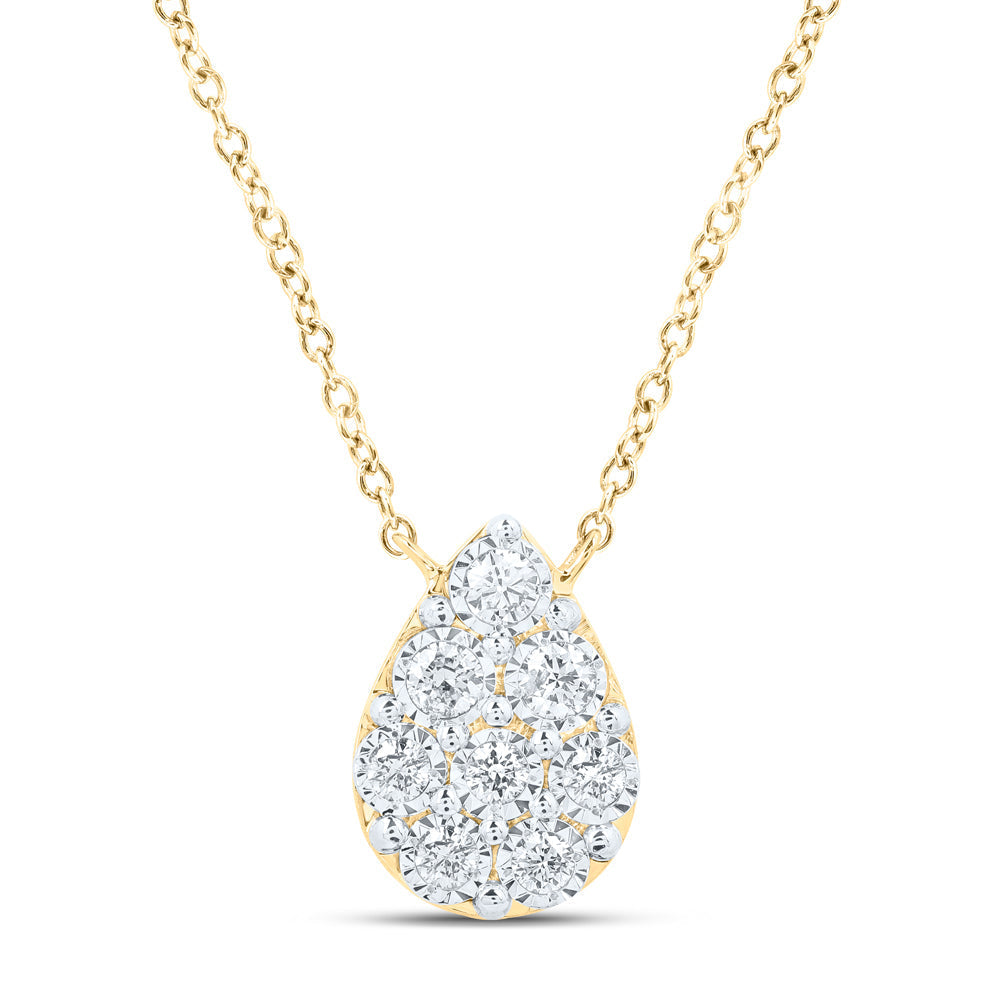 10kt Yellow Gold Womens Round Diamond Teardrop Necklace 1/6 Cttw