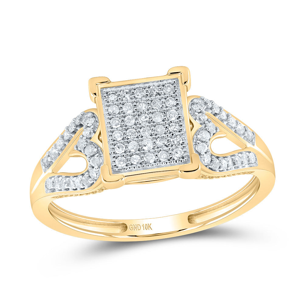 10kt Yellow Gold Womens Round Diamond Square Cluster Heart Ring 1/5 Cttw
