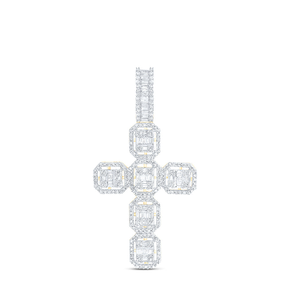 10kt Yellow Gold Mens Baguette Diamond Cross Charm Pendant 1 Cttw
