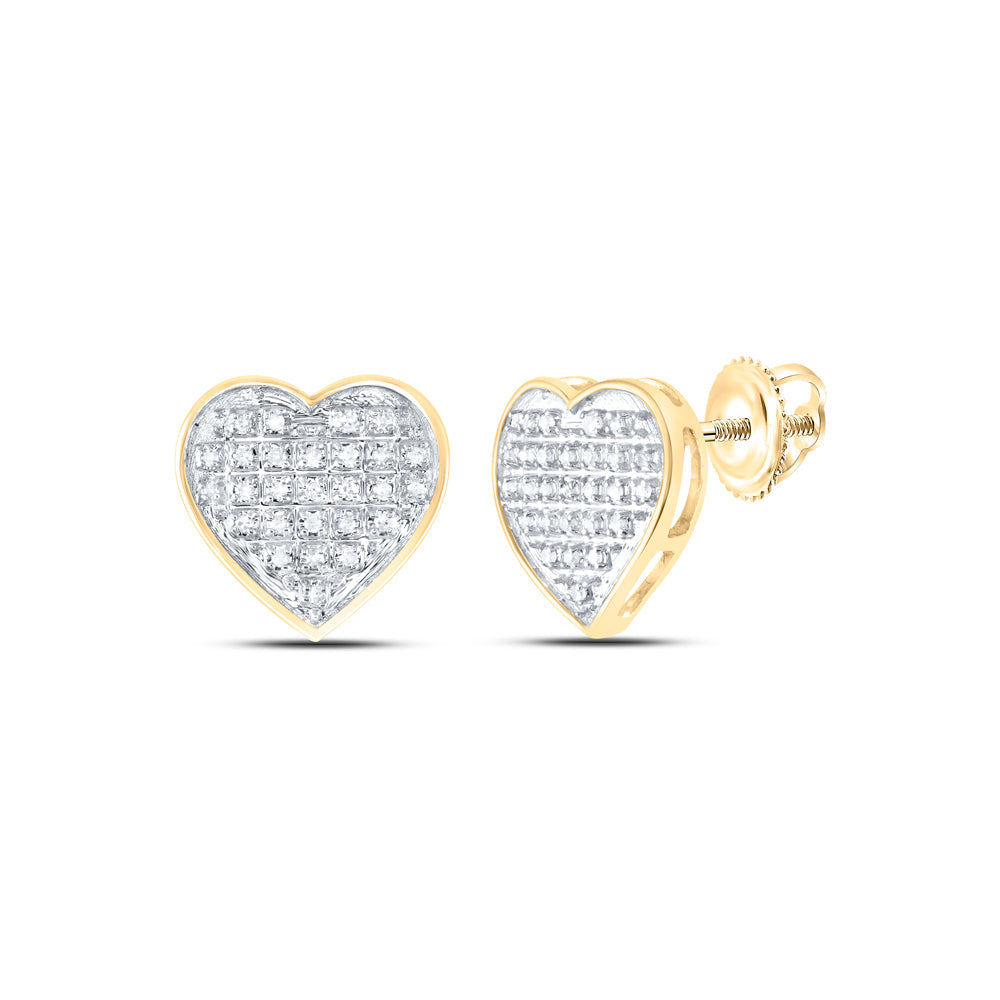 10kt Yellow Gold Womens Round Diamond Heart Earrings 1/6 Cttw