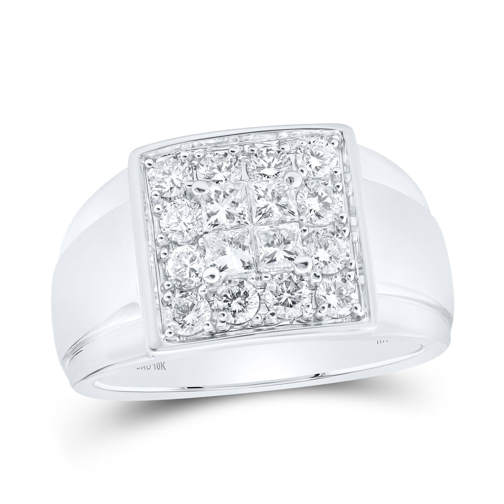 10kt White Gold Mens Princess Diamond Square Ring 1-1/2 Cttw