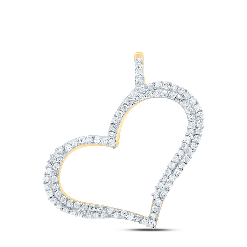 10kt Yellow Gold Womens Round Diamond Outline Heart Pendant 1/3 Cttw