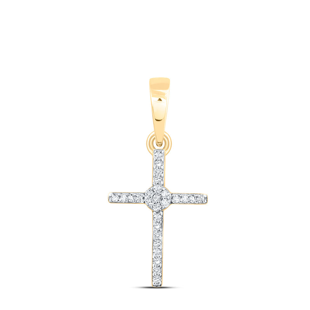 10kt Yellow Gold Womens Round Diamond Cross Pendant 1/12 Cttw