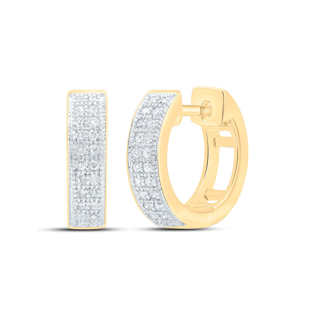 10kt Yellow Gold Womens Round Diamond Huggie Earrings 1/6 Cttw