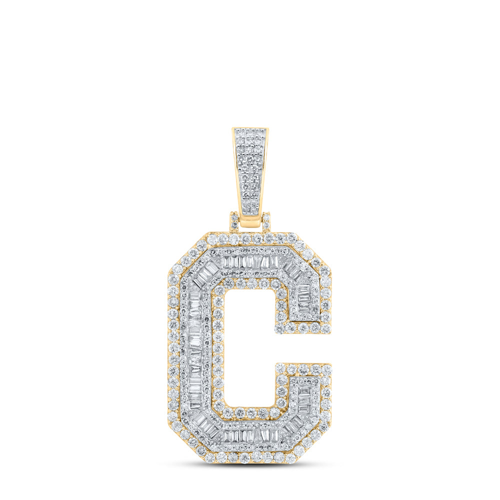 10kt Yellow Gold Mens Baguette Diamond C Initial Letter Charm Pendant 3 Cttw