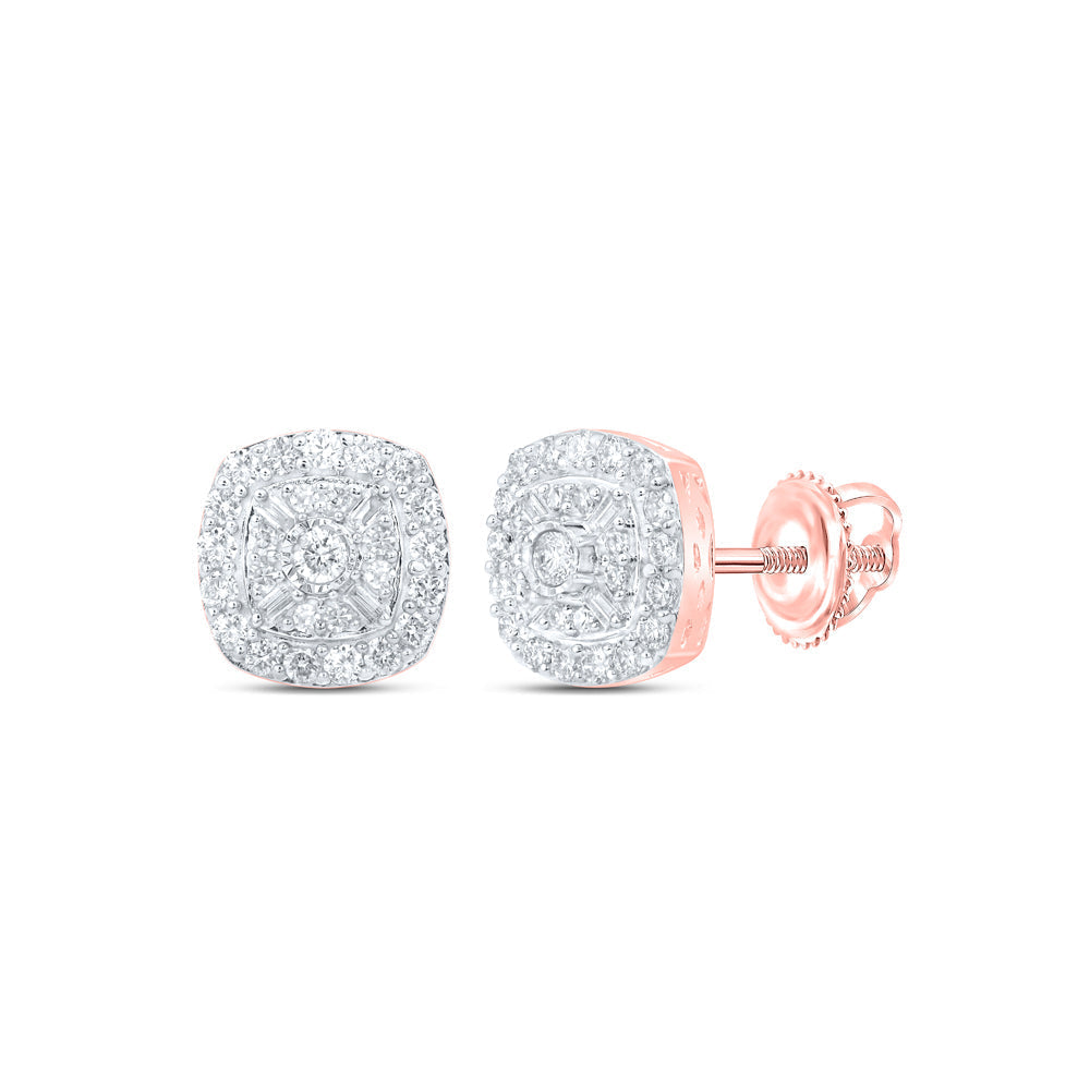 10kt Rose Gold Womens Round Diamond Square Earrings 1/2 Cttw