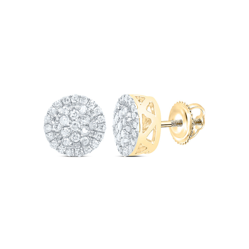 10kt Yellow Gold Round Diamond Circle Cluster Earrings 1/6 Cttw