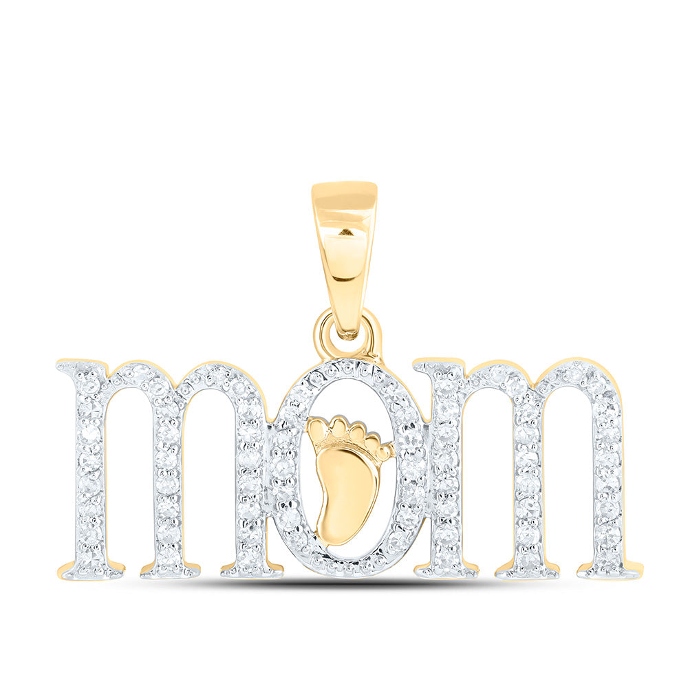 10kt Yellow Gold Womens Round Diamond Foot Mom Pendant 1/5 Cttw
