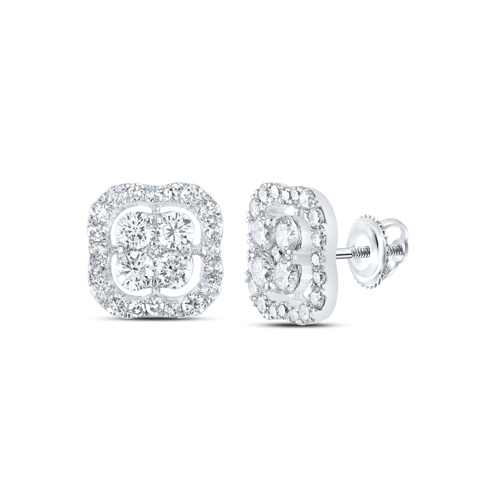 10kt White Gold Womens Round Diamond Square Earrings 1 Cttw