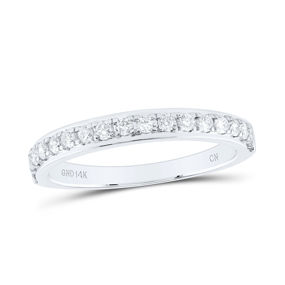 14kt White Gold Womens Round Diamond Wedding Single Row Band 1/3 Cttw