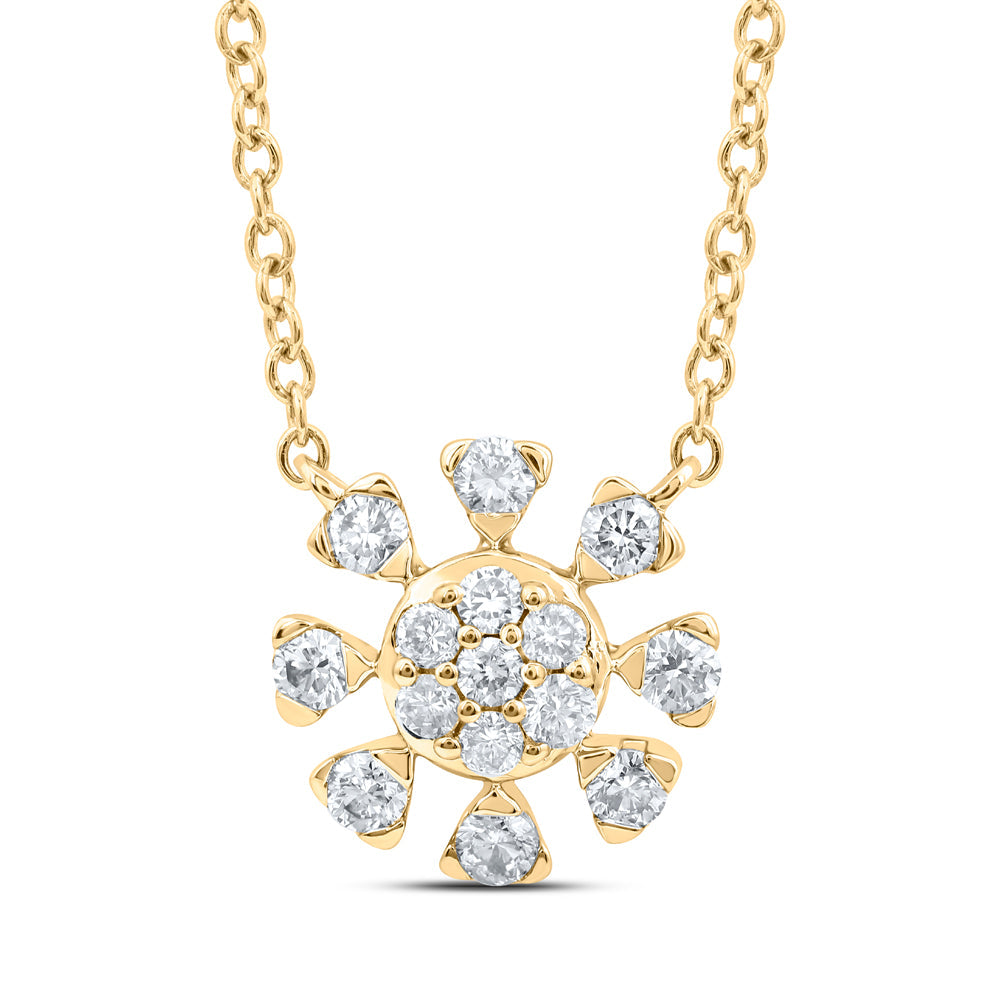 14kt Yellow Gold Womens Round Diamond 18-inch Cluster Necklace 1/3 Cttw