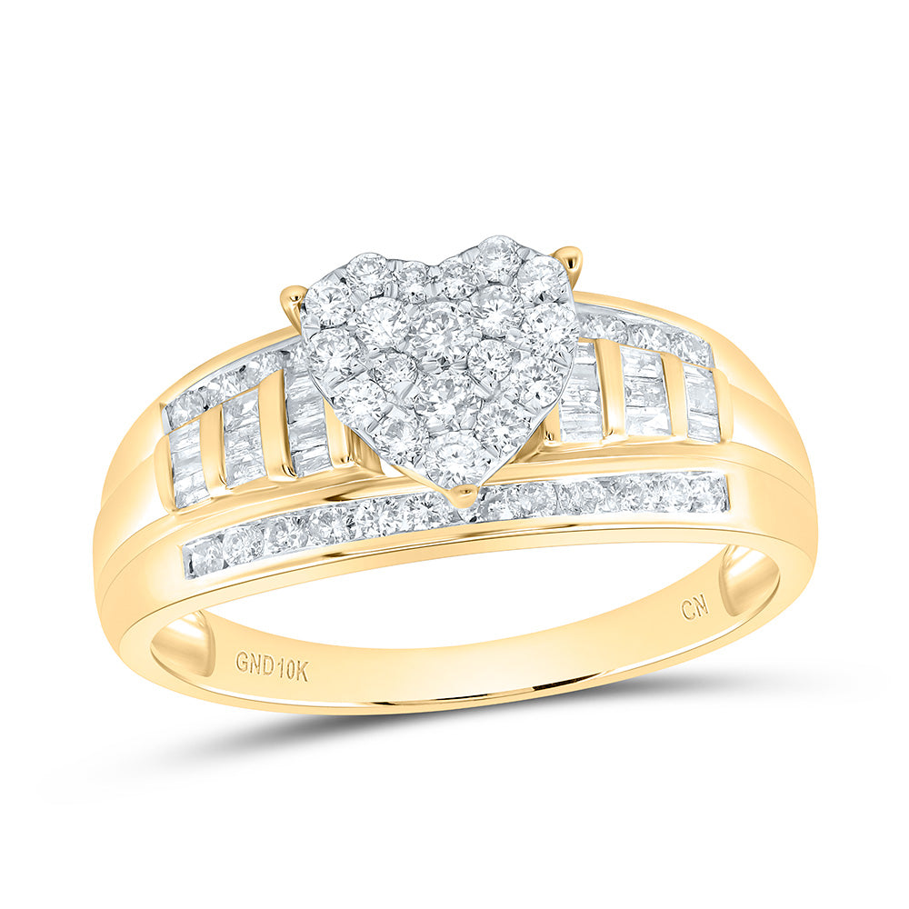 10kt Yellow Gold Round Diamond Heart Bridal Wedding Engagement Ring 1 Cttw